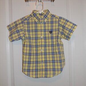 CHAPS Ralph Lauren Boys 3T Yellow Blue Plaid S/S Button down Shirt Easter